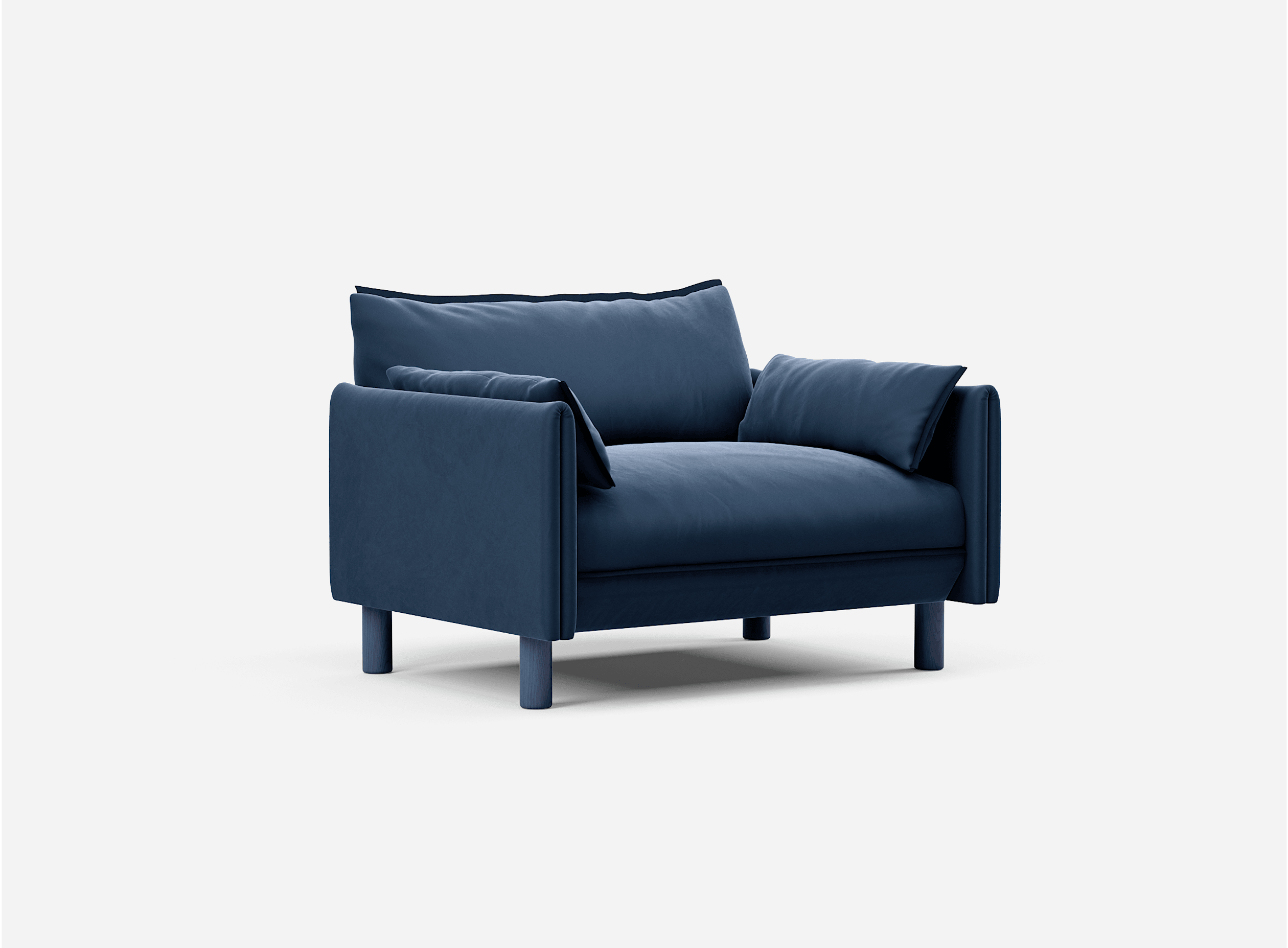 1.5 Seater 45 Degree Left Far Shot Velvet Midnight Blue @ Midnight Blue Velvet Jacket | Dark Blue Trim