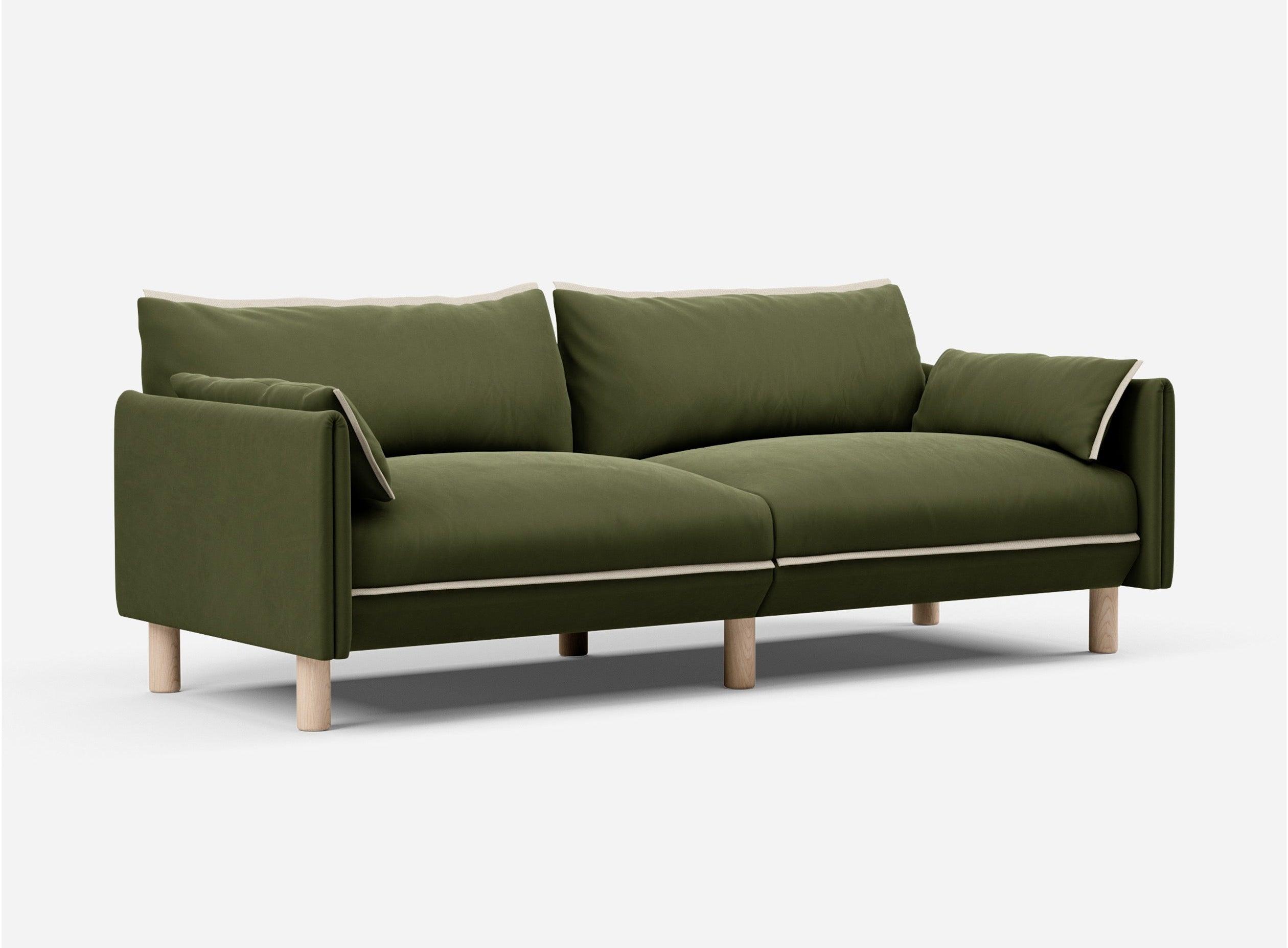 3 Seater Sofa | Velvet Dark Green - Cozmo @ Dark Green Velvet Jacket | Natural Trim