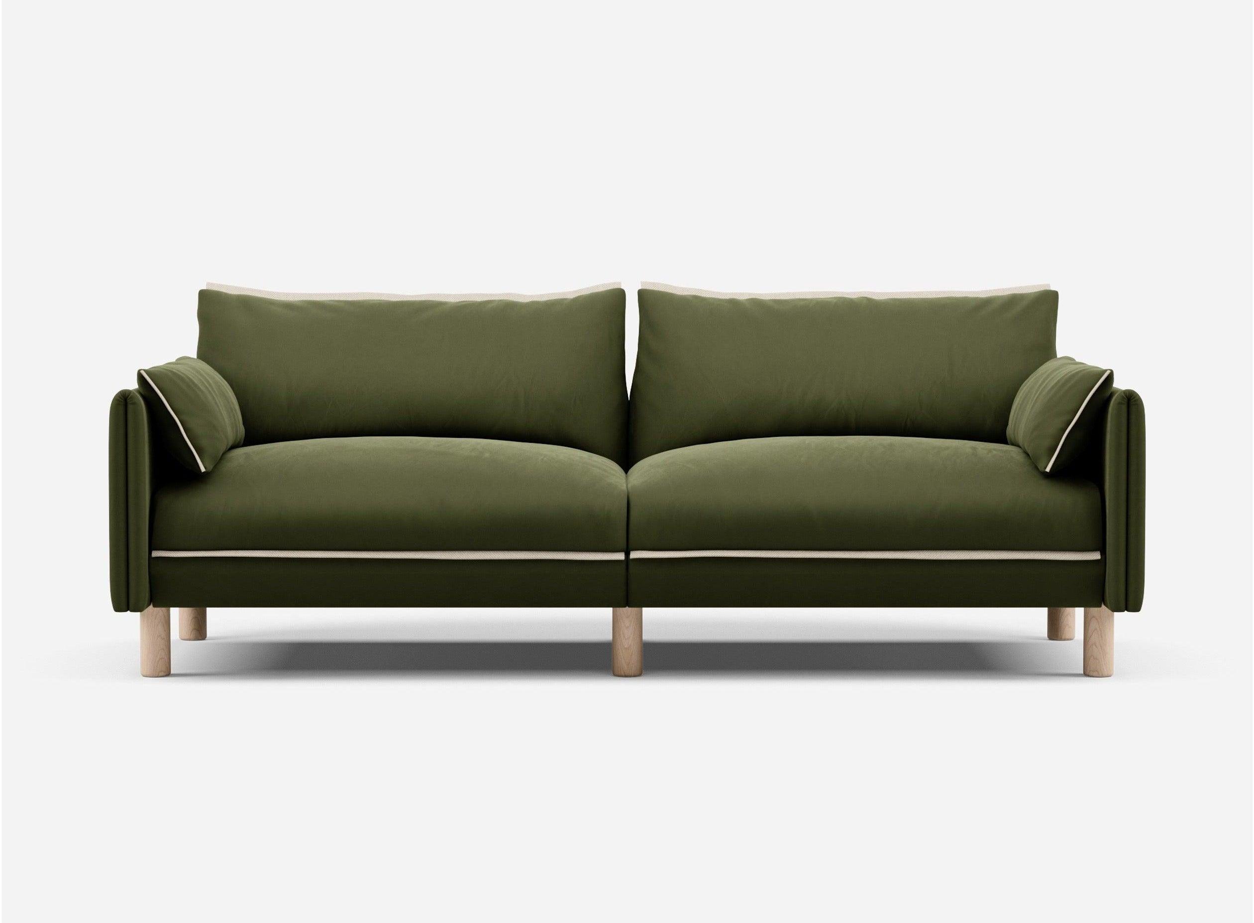 3 Seater Sofa | Velvet Dark Green - Cozmo @ Dark Green Velvet Jacket | Natural Trim