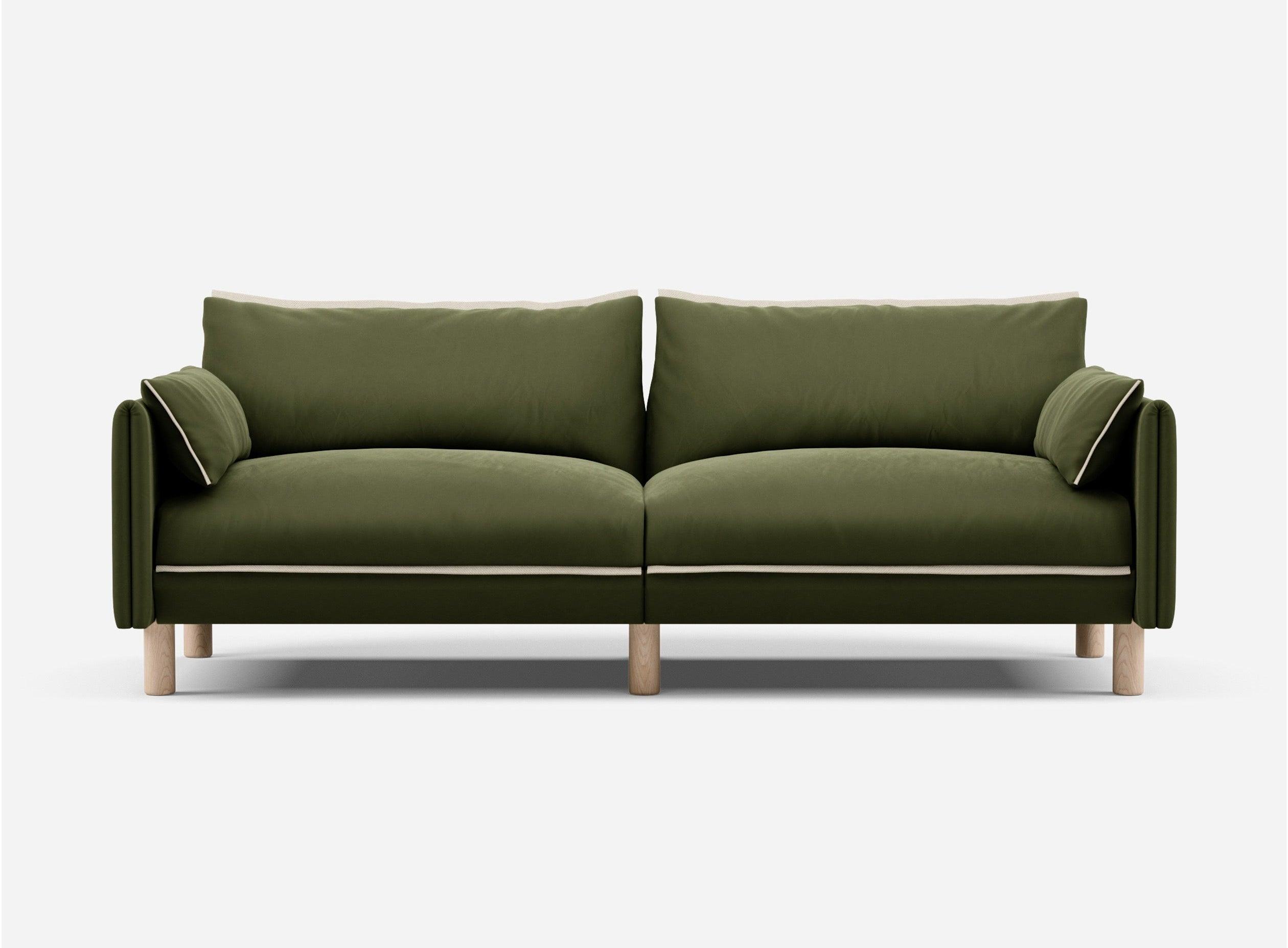 3 Seater Sofa | Velvet Dark Green - Cozmo @ Dark Green Velvet Jacket | Natural Trim