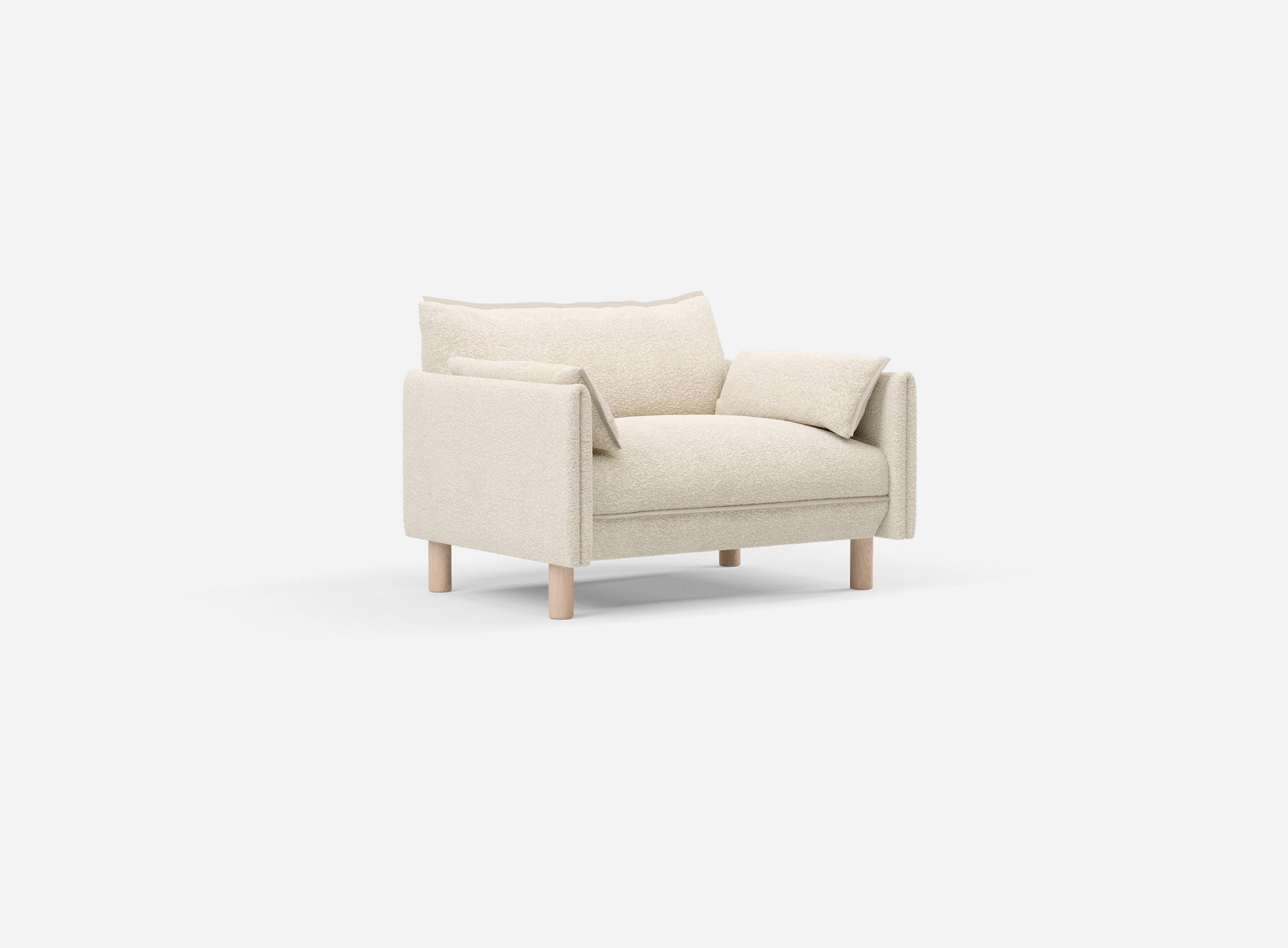1.5 Seater Sofa | Boucle Ecru - Cozmo @ Ecru Boucle Jacket | Natural Trim
