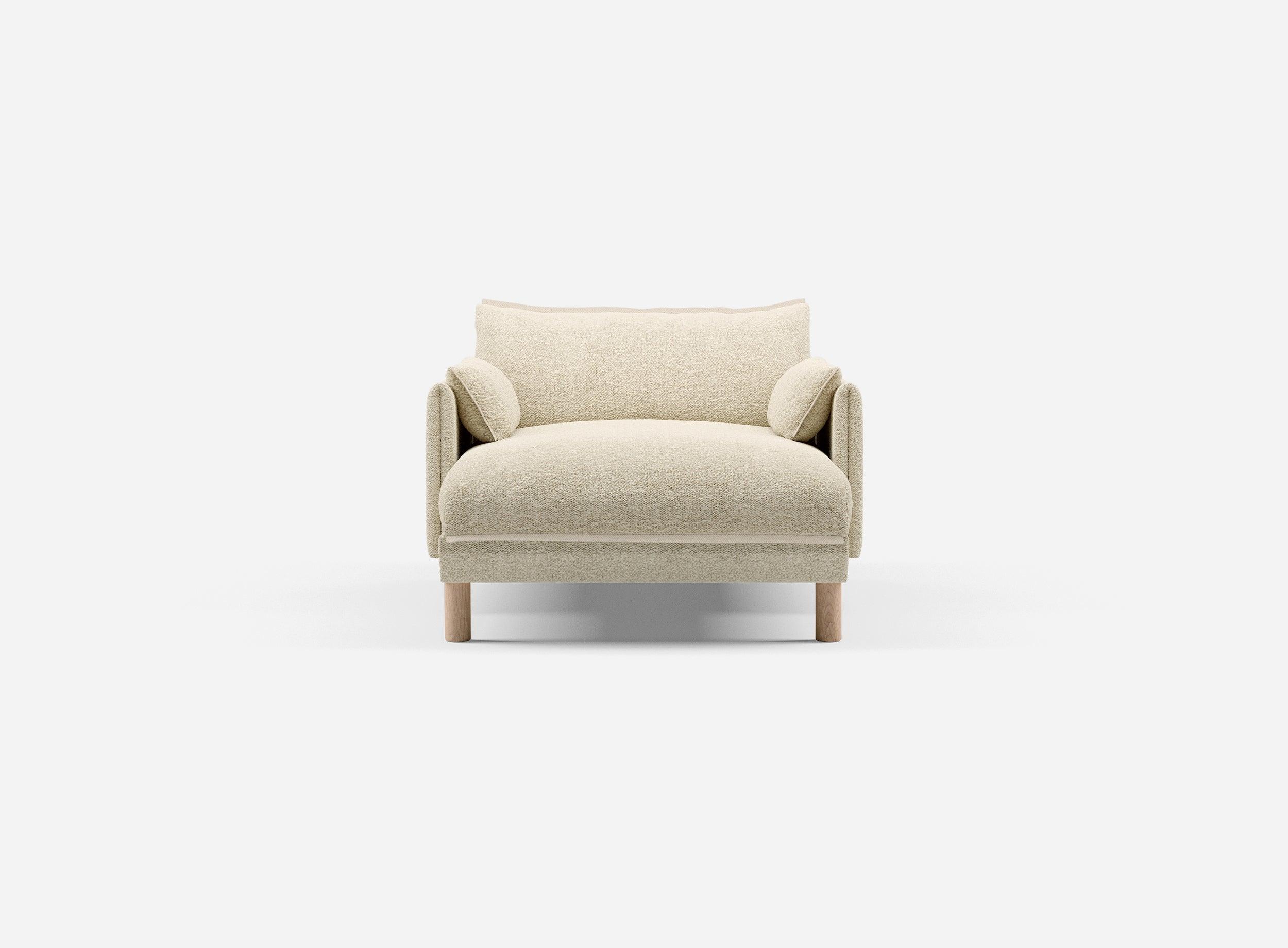 1.5 Seater Chaise Sofa | Boucle Ecru - Cozmo @ Ecru Boucle Jacket | Natural Trim