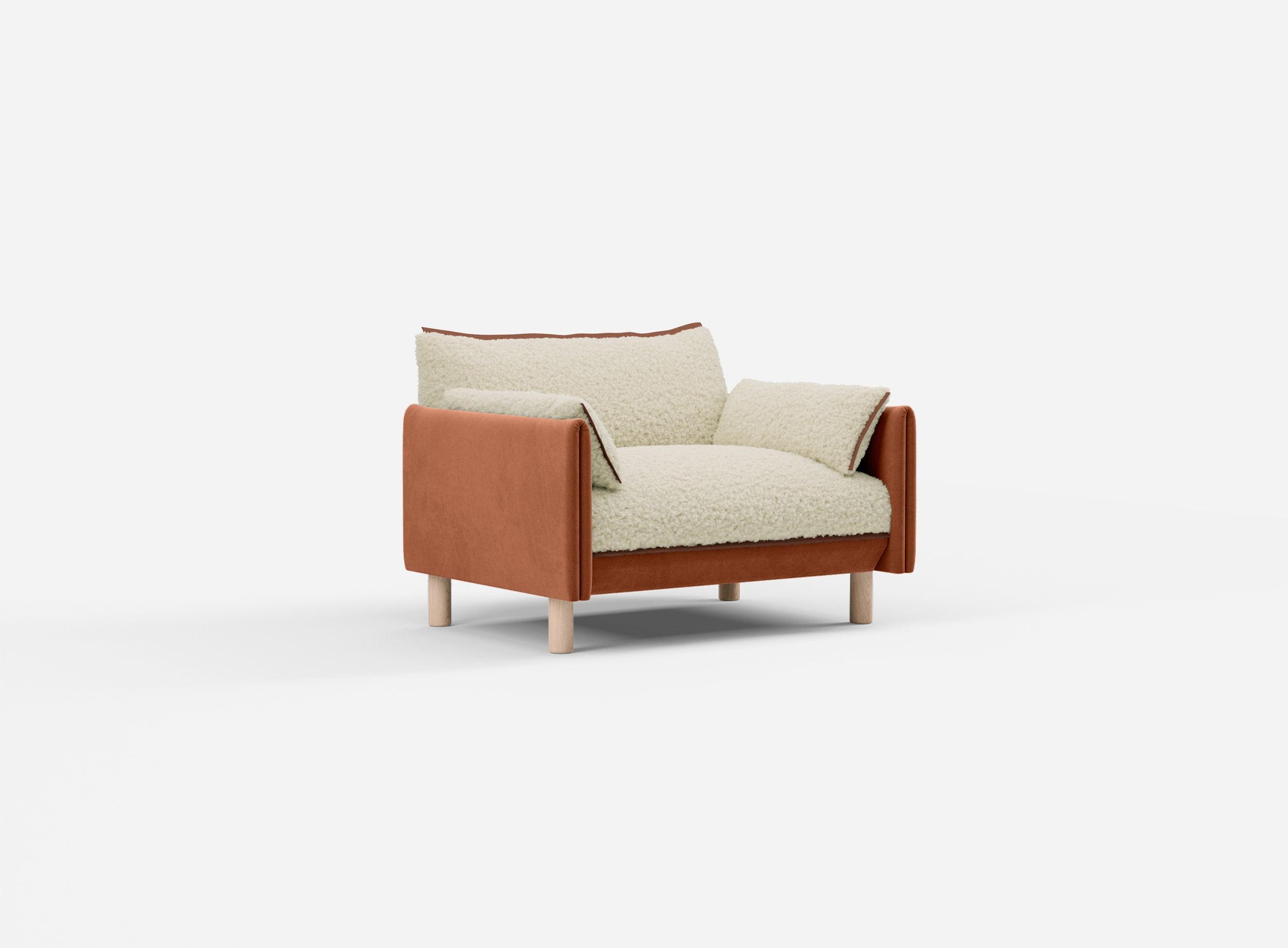 1.5 Seater Sofa | Cotton Henna - Cozmo @ Cream Fleece Jacket | Brick Trim