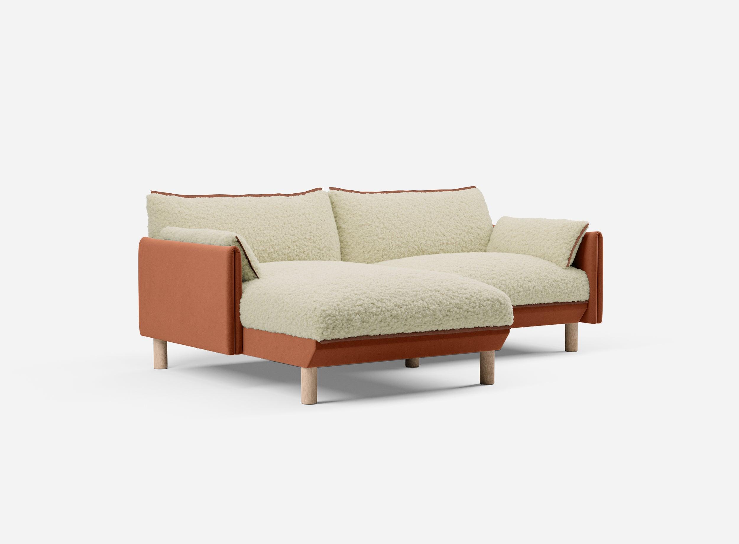 3 Seater Chaise Corner Left Hand Sofa | Cotton Henna - Cozmo @ Cream Fleece Jacket | Brick Trim