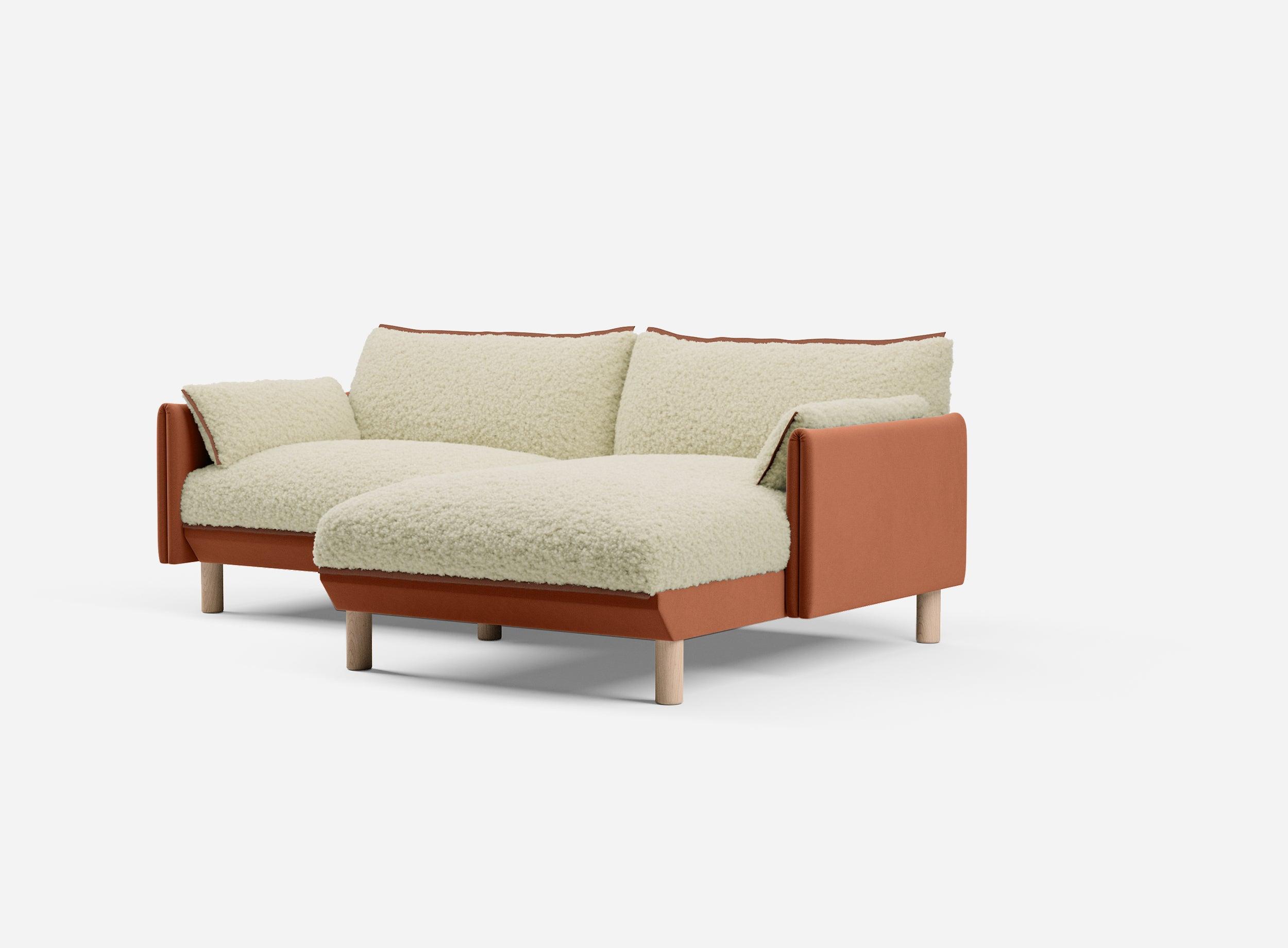 3 Seater Chaise Corner Right Hand Sofa | Cotton Henna - Cozmo @ Cream Fleece Jacket | Brick Trim