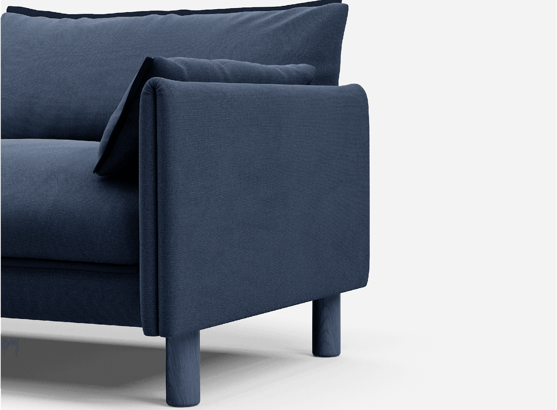 1.5 Seater Cozmo Sofa Cotton Navy with Cotton Navy Jacket 45 degree angle view @ Navy Cotton Jacket | Dark Blue Trim