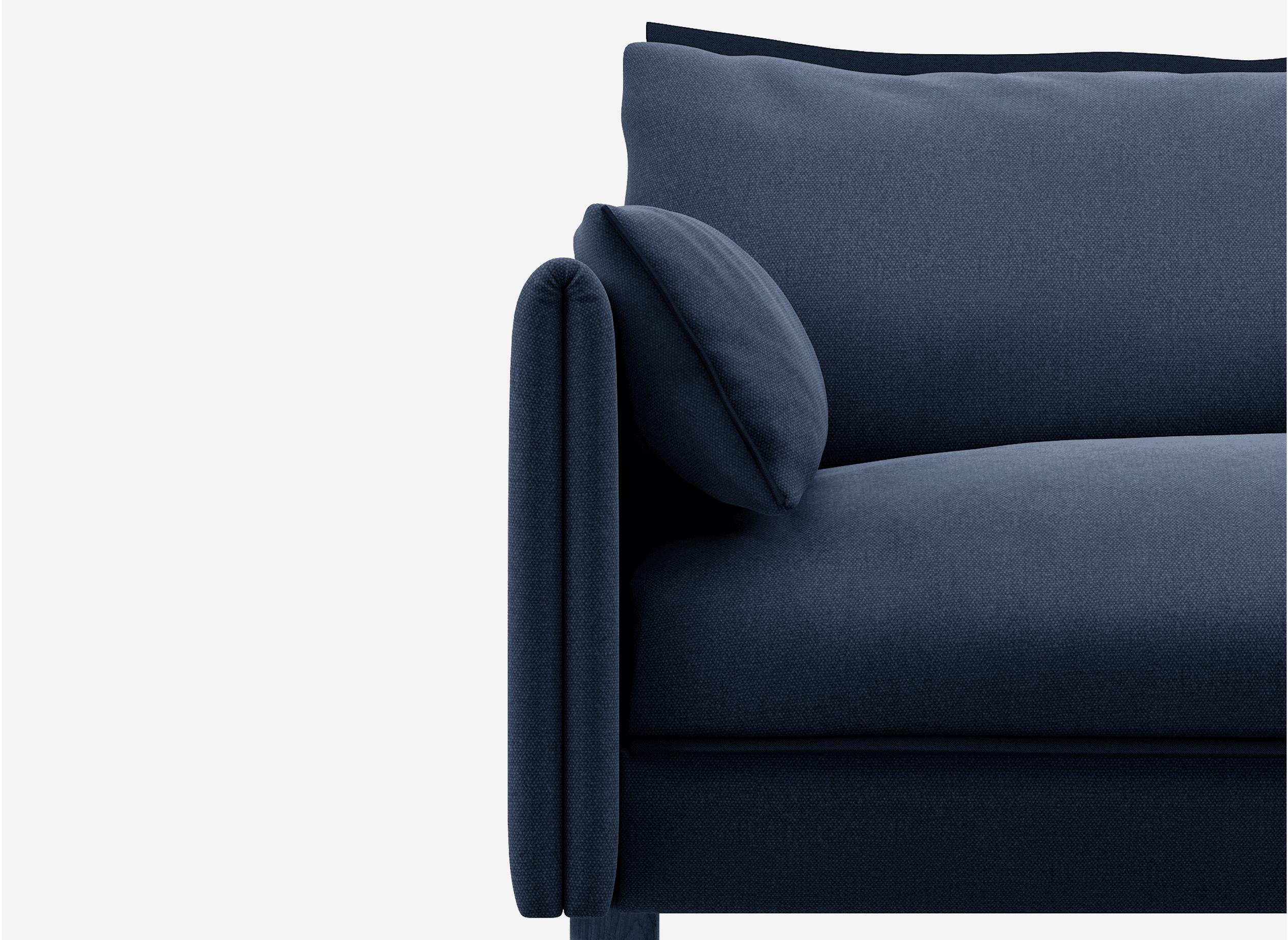 1.5 Seater Cozmo Sofa Cotton Navy with Cotton Navy Jacket Front View Half @ Navy Cotton Jacket | Dark Blue Trim