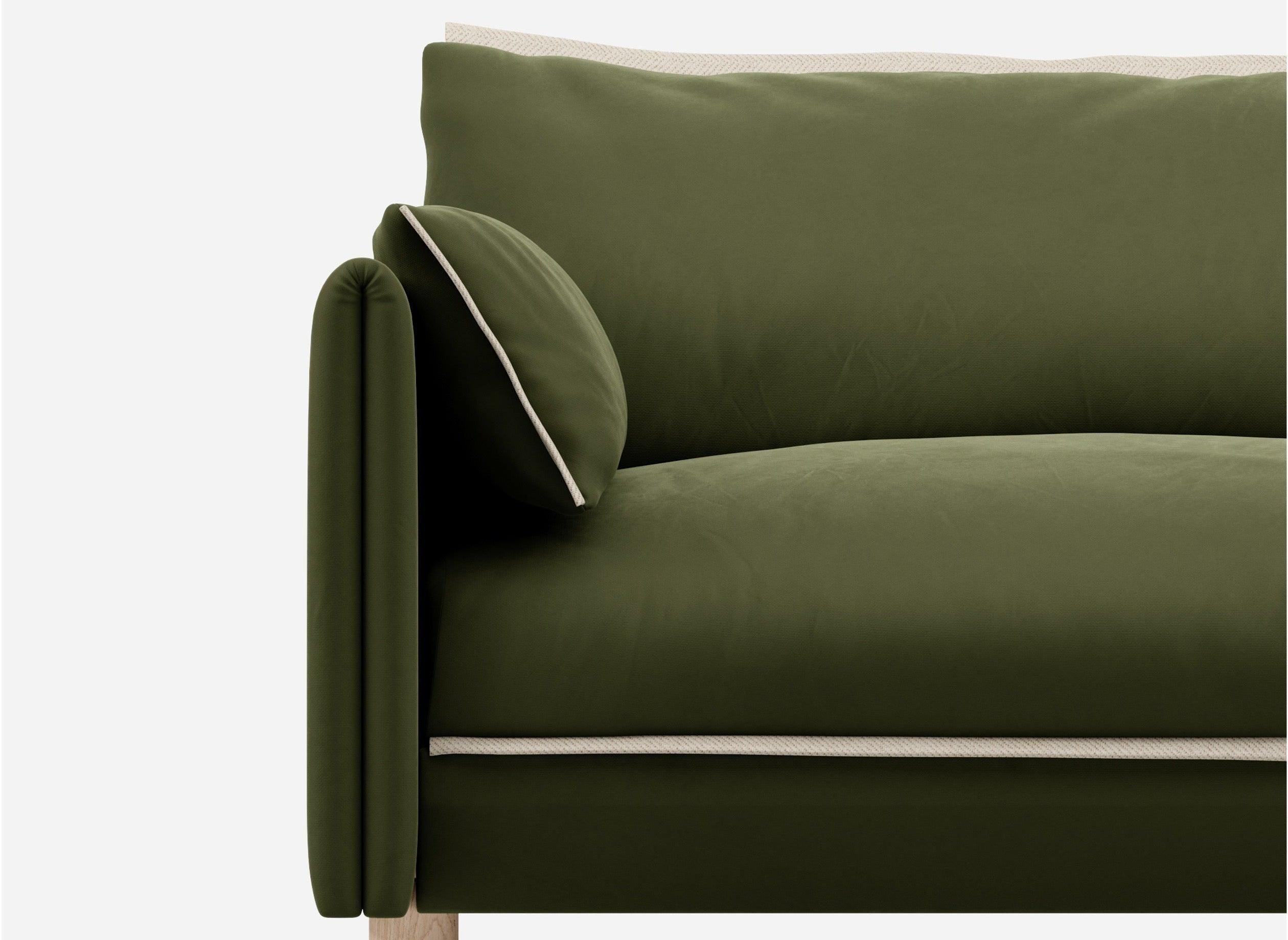 5 Seater Chaise Corner Left Hand Sofa | Velvet Dark Green - Cozmo @ Dark Green Velvet Jacket | Natural Trim