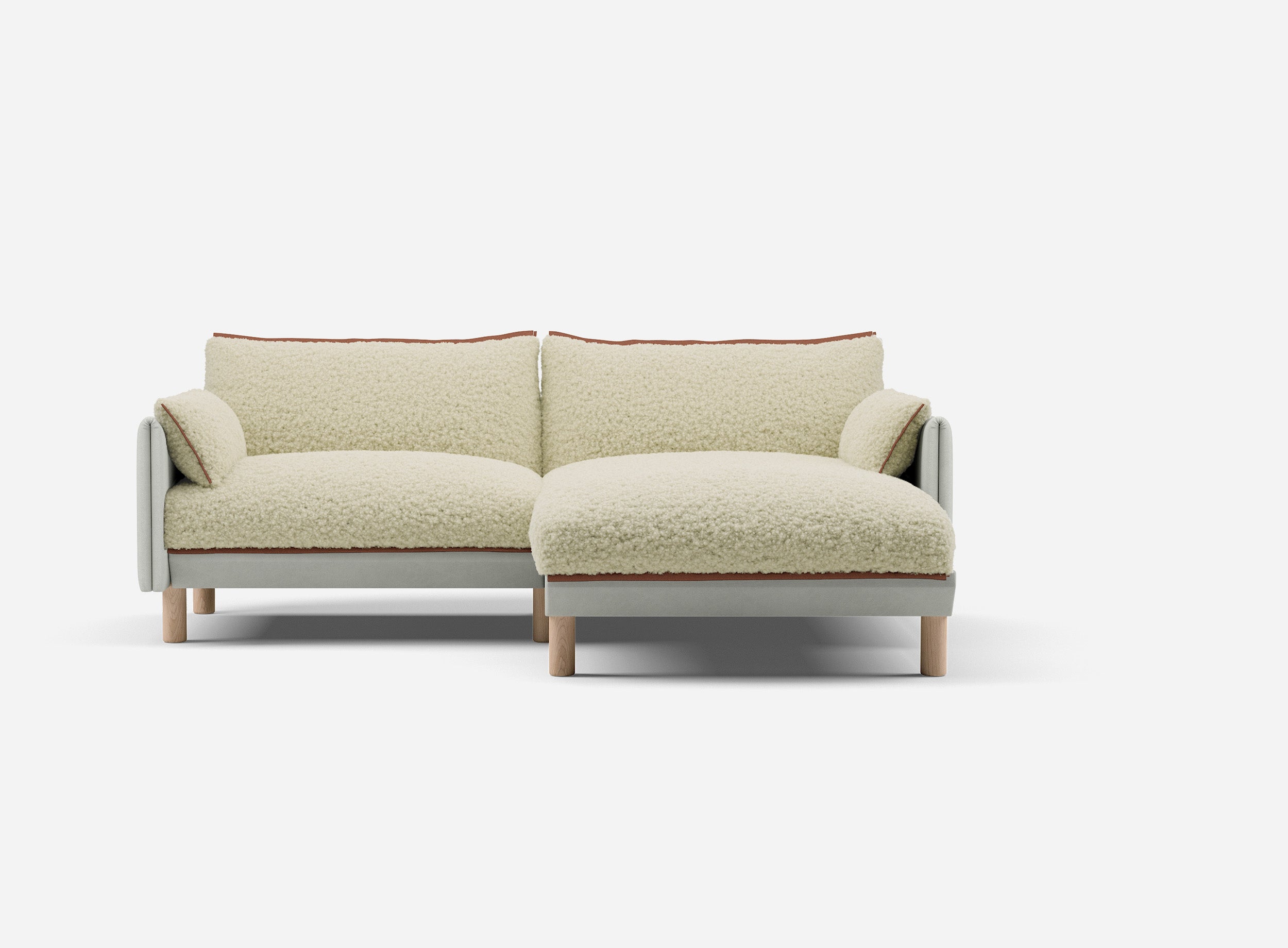 3 Seater Chaise Corner Right Hand Sofa | Cotton Natural - Cozmo @ Cream Fleece Jacket | Brick Trim