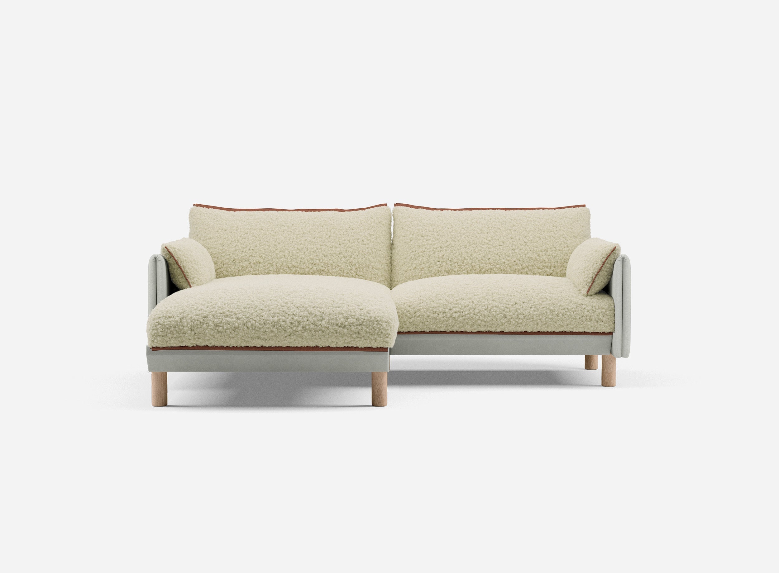 3 Seater Chaise Corner Left Hand Sofa | Cotton Natural - Cozmo @ Cream Fleece Jacket | Brick Trim