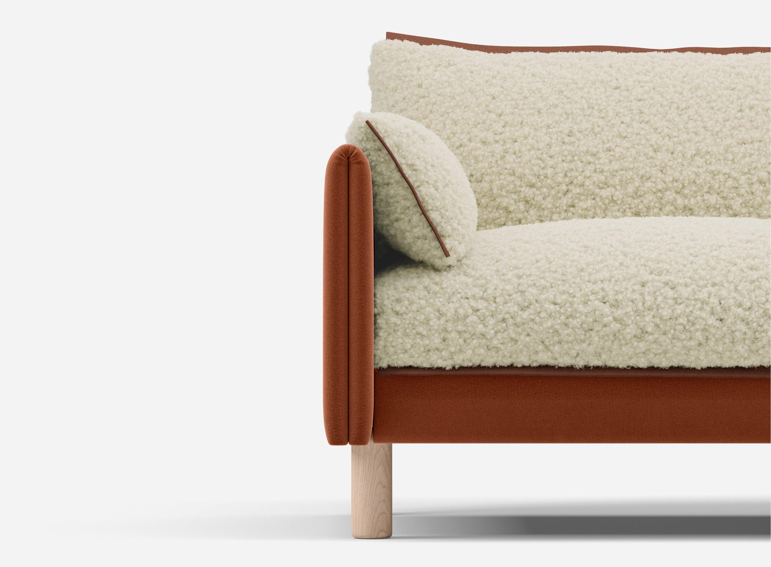 5 Seater Chaise Corner Left Hand Sofa | Cotton Henna - Cozmo @ Cream Fleece Jacket | Brick Trim