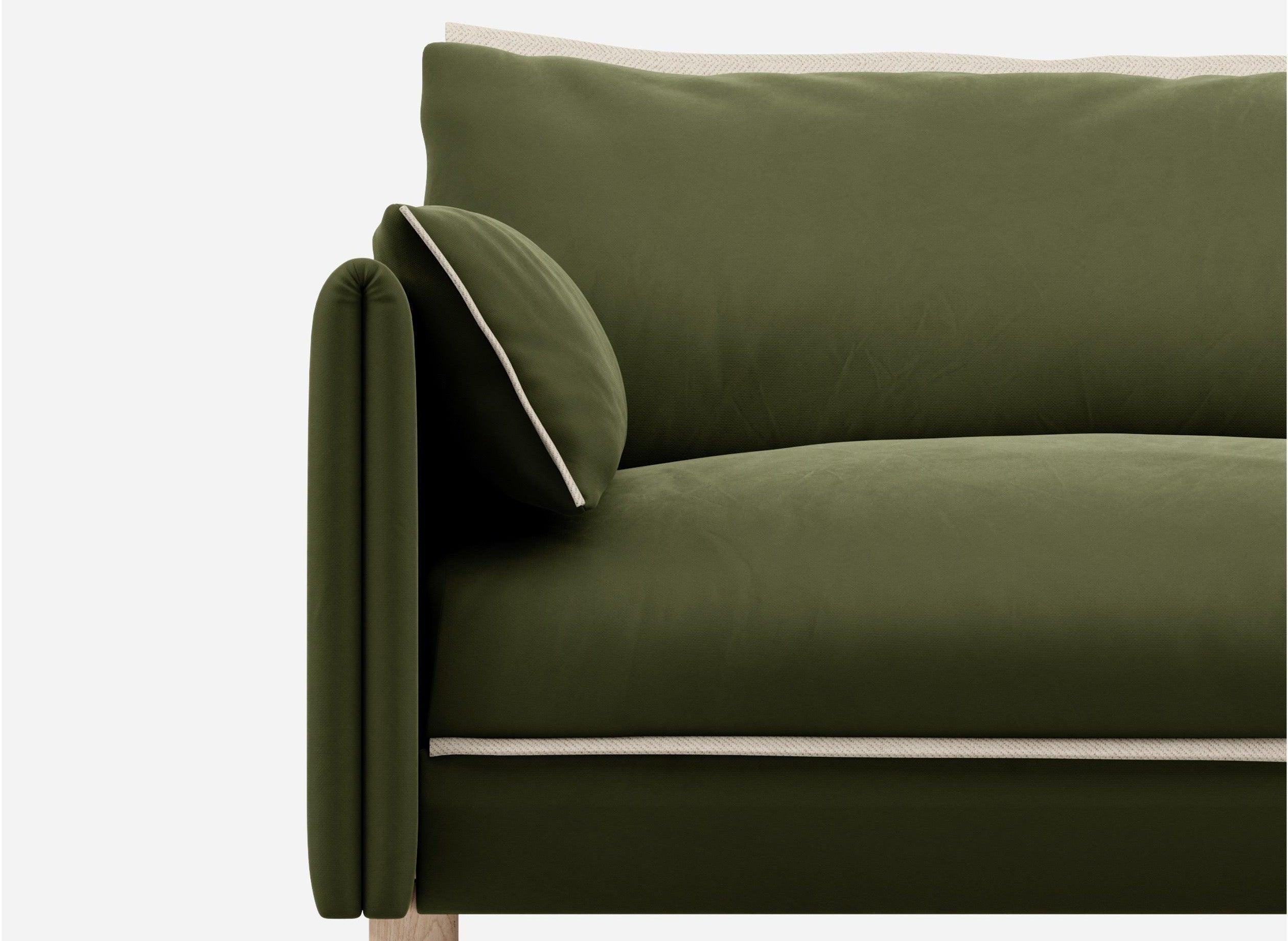 1.5 Seater Sofa | Velvet Dark Green - Cozmo @ Dark Green Velvet Jacket | Natural Trim