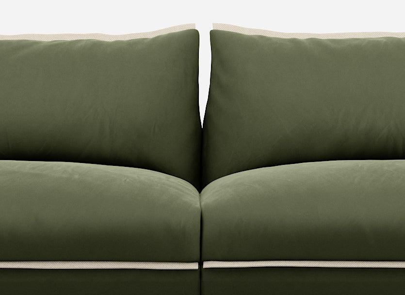 3 Seater Chaise Corner Right Hand Sofa | Velvet Dark Green - Cozmo @ Dark Green Velvet Jacket | Natural Trim