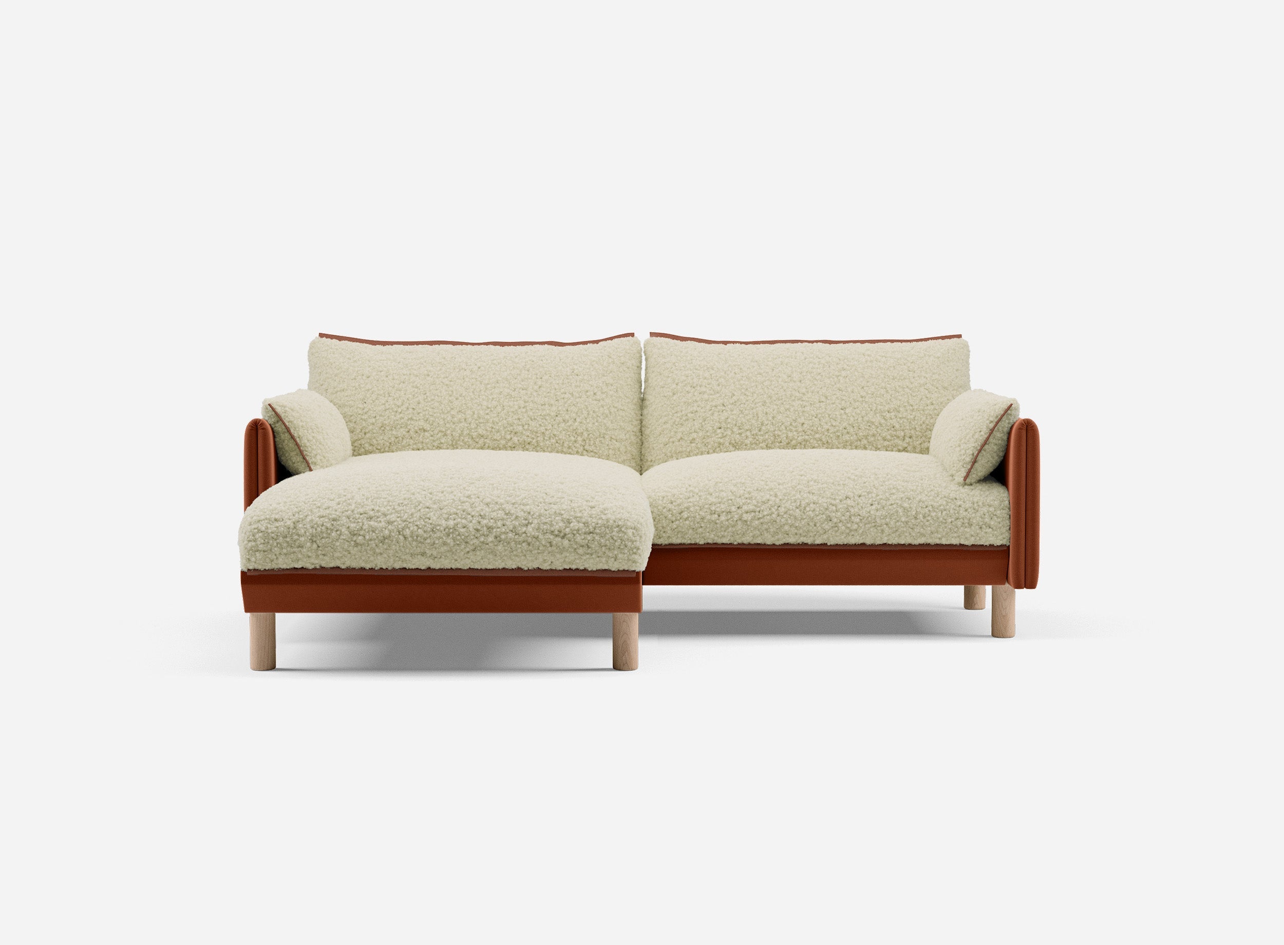 3 Seater Chaise Corner Left Hand Sofa | Cotton Henna - Cozmo @ Cream Fleece Jacket | Brick Trim