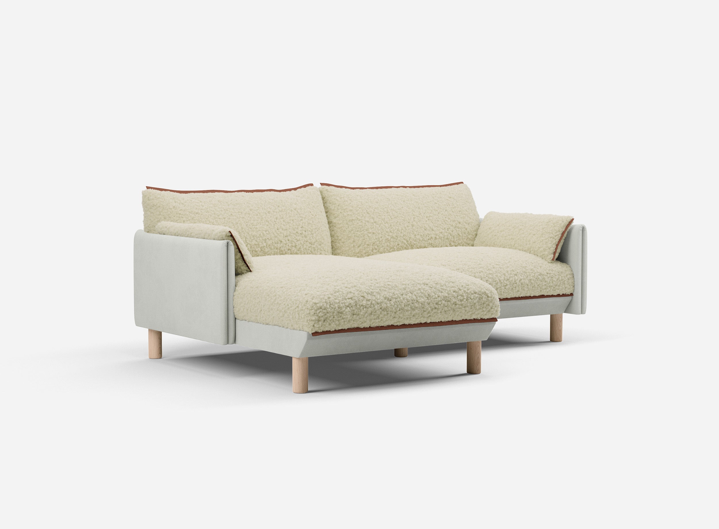 3 Seater Chaise Corner Left Hand Sofa | Cotton Natural - Cozmo @ Cream Fleece Jacket | Brick Trim